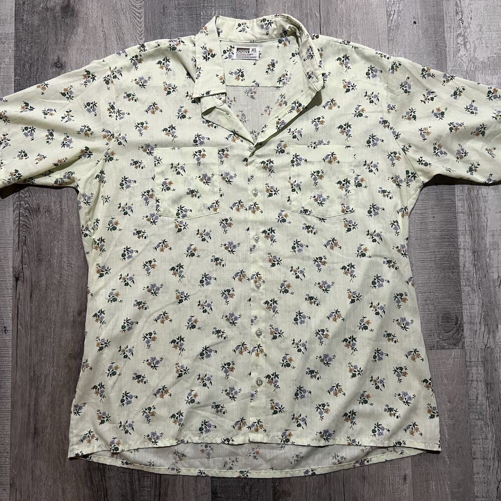 VTG 1970s Montgomery Ward Floral Linen Hippie Button Shirt Paper Thin Sz XL
